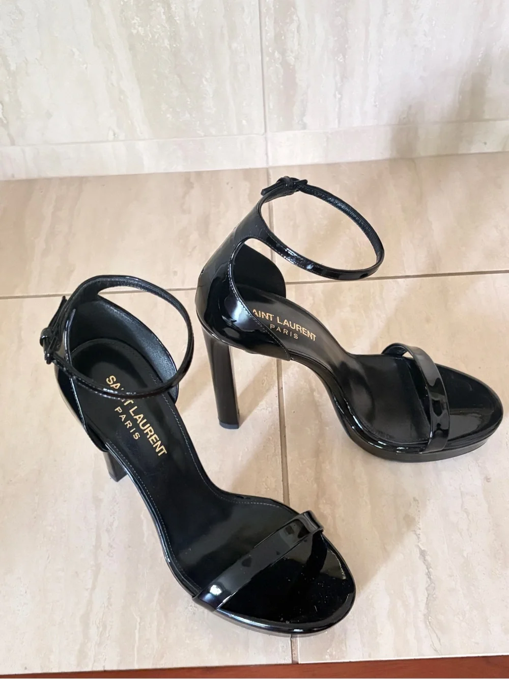 Saint Laurent Patent Platform Heels Sandals, 36, black, like new minimalist - Picture 7 of 12